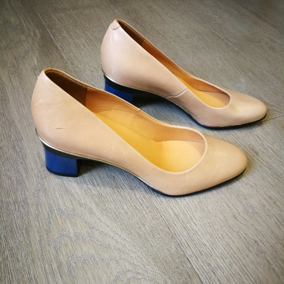 Tanya Heath Beige / Nude Pumps with Changeable Peach and Blue Block Heels (6) - Picture 12 of 12